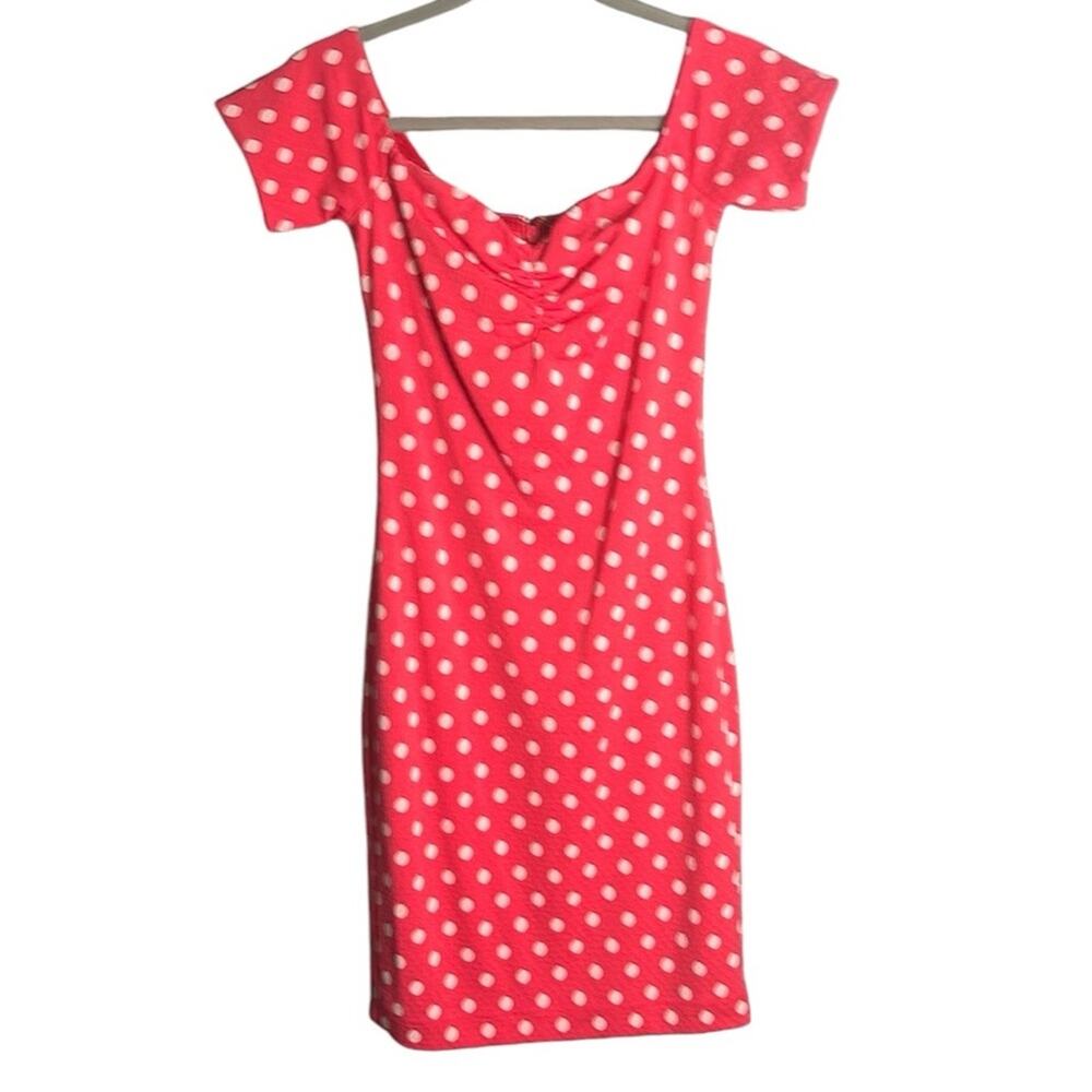 Dress the Population Pink White Polka Dot Short Sleeve Bodycon Dress XS